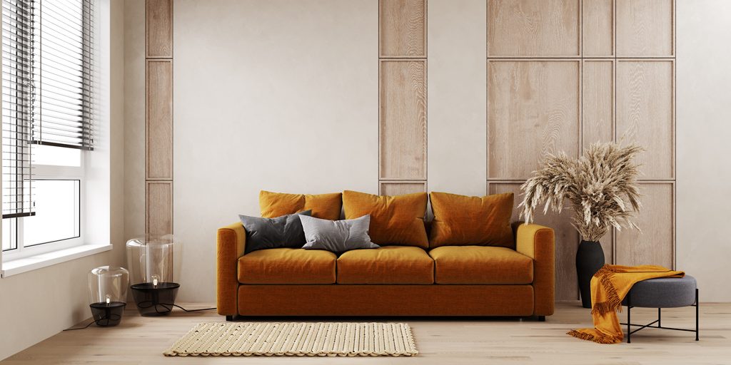 Orange sammetsoffa