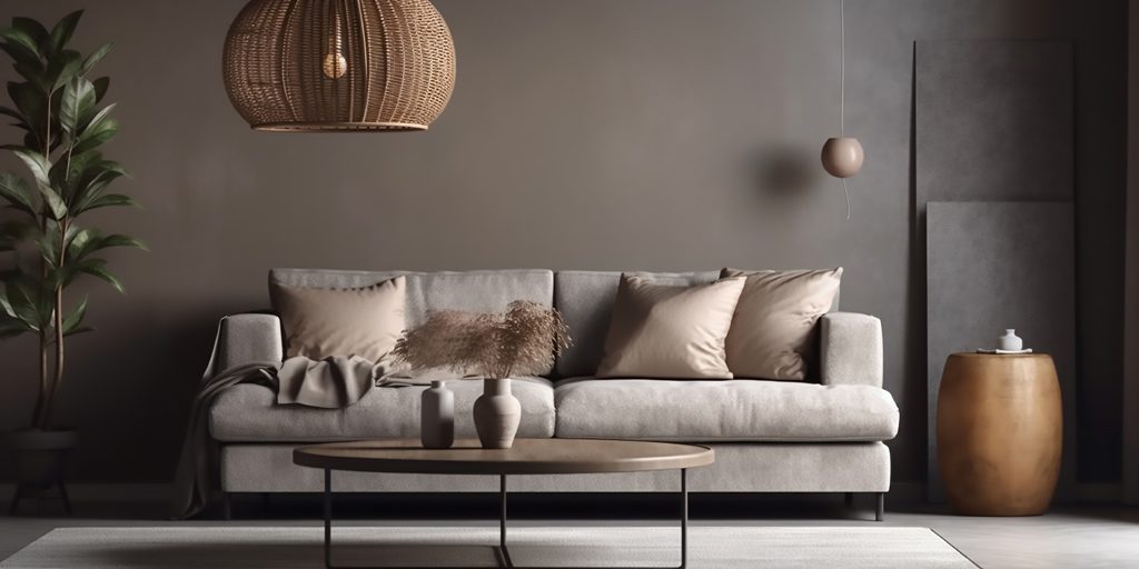 Beige sammetssoffa